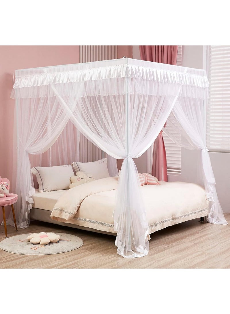 Mengersi Princess 4 Corners Post Bed Curtain Canopy Mosquito Netting (White, Twin) - Image 1